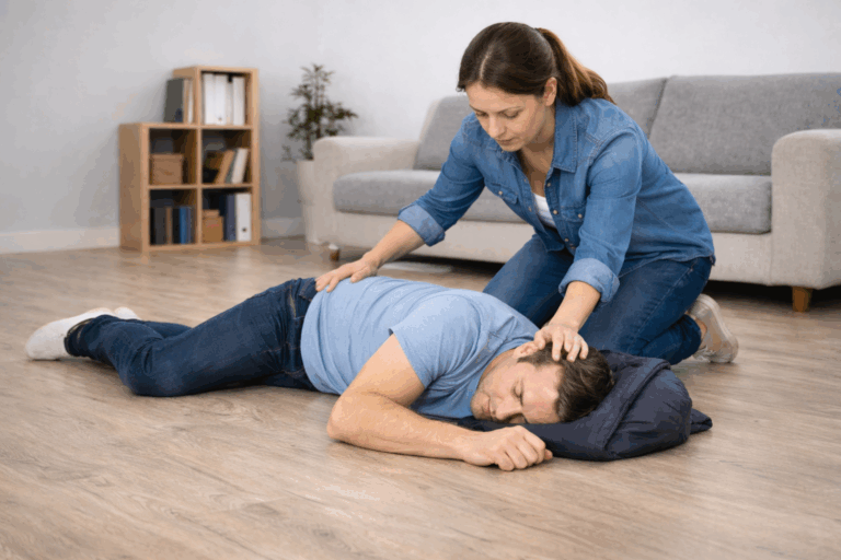 Primeiros socorros em caso de convulsão com pessoa protegendo a cabeça da vítima